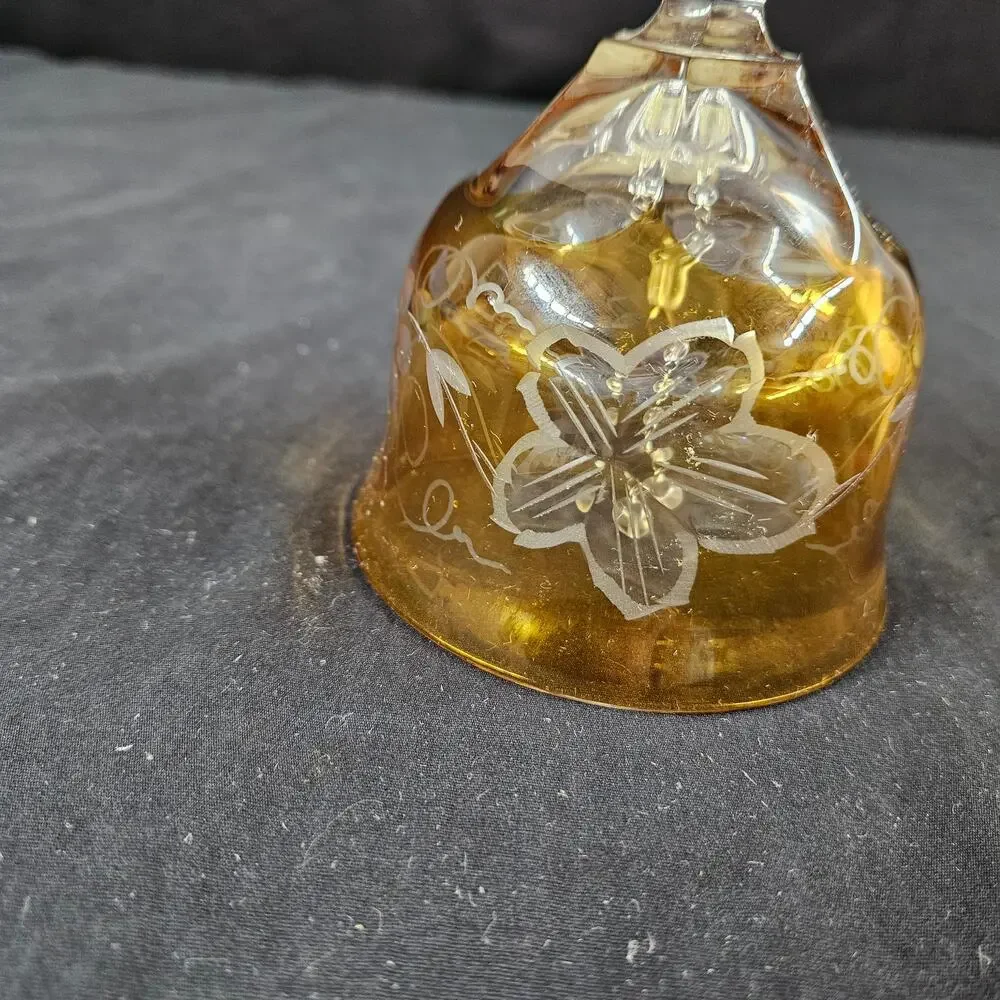 Vintage Czech Bleikristall Floral Crystal Bell Yellow Cut Amber Grapes‎